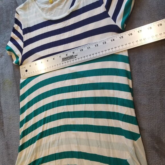 Little Yellow Button Women's Asymmetric Shirt Hanky Hem Striped Multicolor Small - Picture 4 of 6